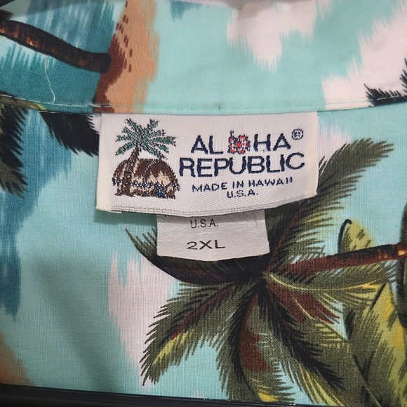 ALOHA REPUBLIC HAWAII USA  BLUES MOTORCYCLE CAFE COTTON BUTTON SHIRT Size 2XL - Picture 3 of 3